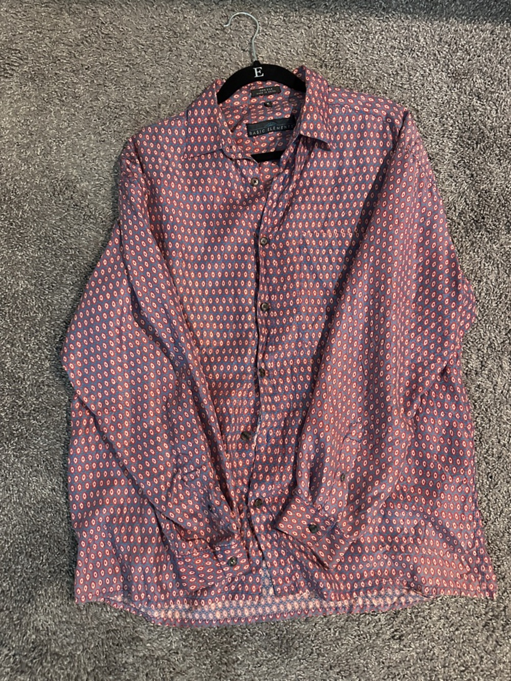 Men's Red Patterned Casual Button-Down Shirt